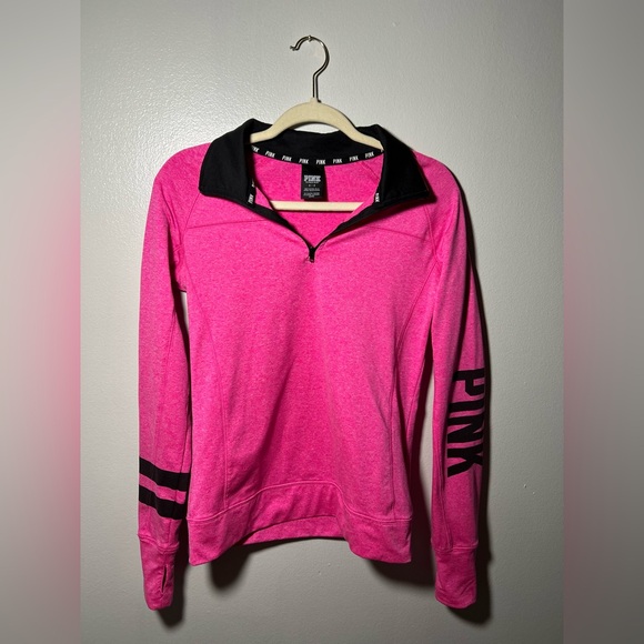 PINK Victoria's Secret Tops - PINK Victoria's Secret Bright Pink Half-Zip Sweatshirt